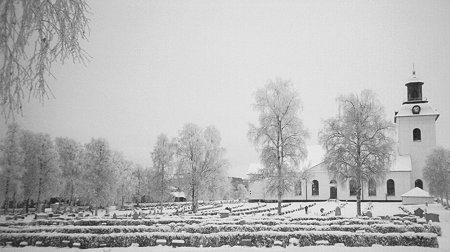 The church in Sveg during a very cold winter.